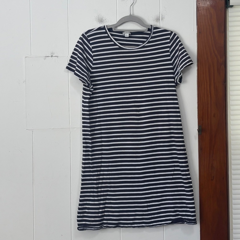 J.Crew Womens Navy Blue White Striped Cotton Short Sleeve T-Shirt Dress Large